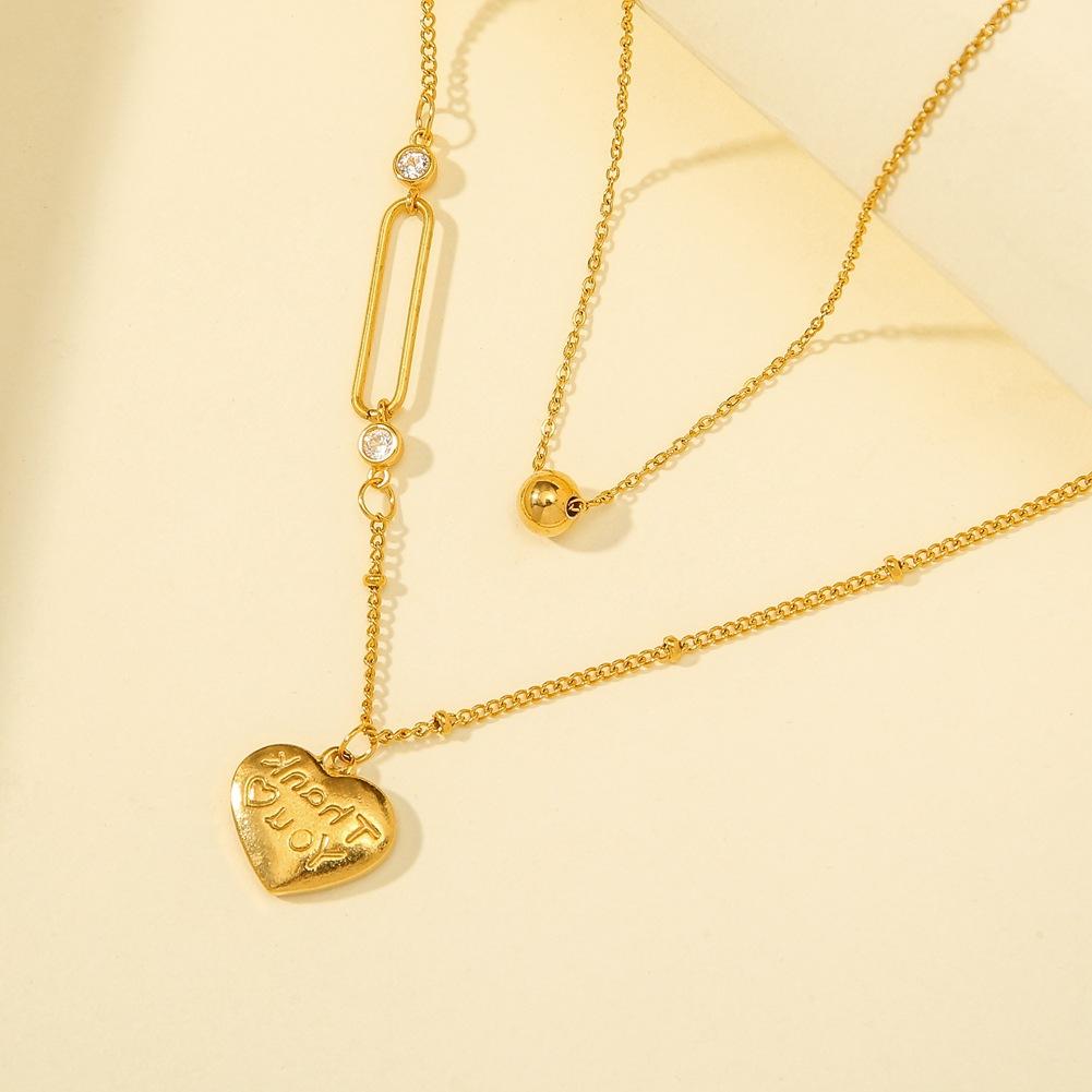 Fashion personality stainless steel double-layer ball love letter thankyou pendant titanium steel heart-shaped clavicle chain