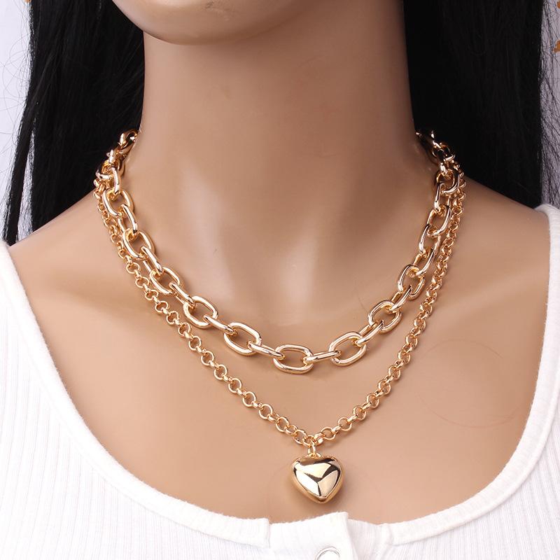 Fashion Metal Love Double Layer Necklace Versatile Simple Ladies Peach Heart Clavicle Sexy Necklace
