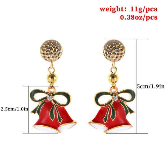 Ornament red dripping oil Christmas bell pendant earrings ladies Christmas earrings earrings
