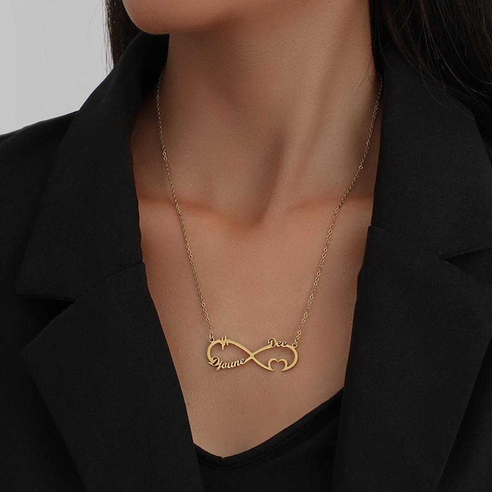 Fashion simple stainless steel cutting pendant titanium steel than heart infinity trend English name custom pendant