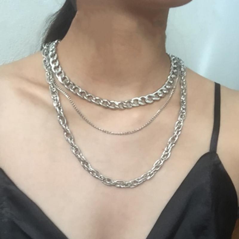 Jewelry hip-hop multi-layer necklace exaggerated generous metal thick chain multi-layer necklace set chain