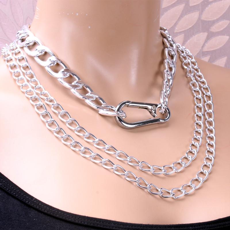Jewelry Punk Geometric Thick Chain Clavicle Necklace Female Hip Hop Trend Metal Keychain Necklace