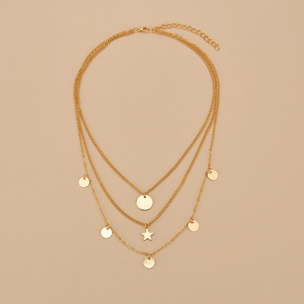 Fashion Iron Star Necklace Multilayer Round Pendant Necklace Accessories