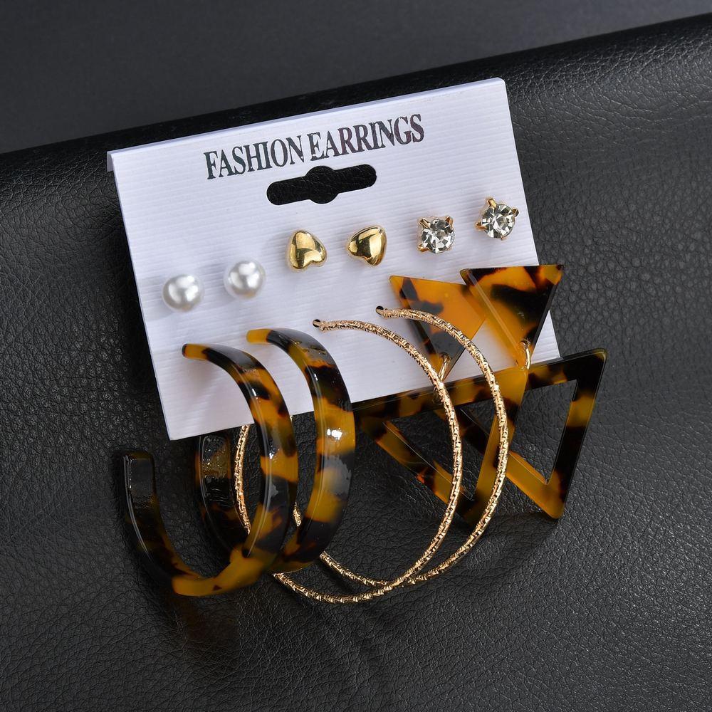 Accessories Creative Triangle Geometric Leopard Earrings Earrings Set Ornament