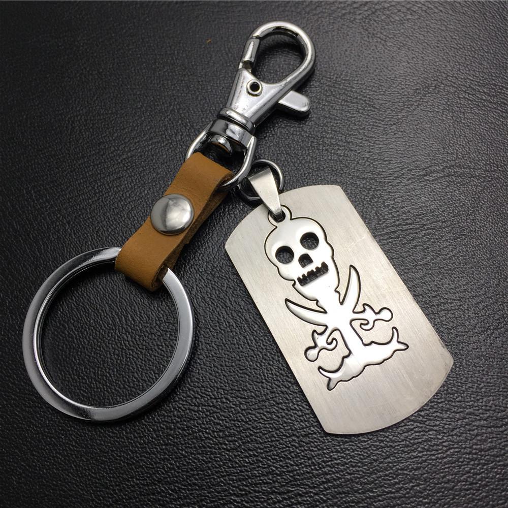 Double Skull Titanium Steel Pendant Pendant Stainless Steel Keychain Cowhide Waist Hanging Men's and Women's Jewelry