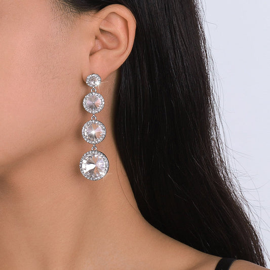E156 Niche Light Luxury Palace Earrings Round Rhinestone Temperament Earrings Dinner Party Long Exaggerated Earrings Women