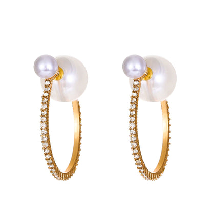 Exaggerated diamond-encrusted pearl earrings women's fashion light luxury niche design geometric big earrings net red earrings trend