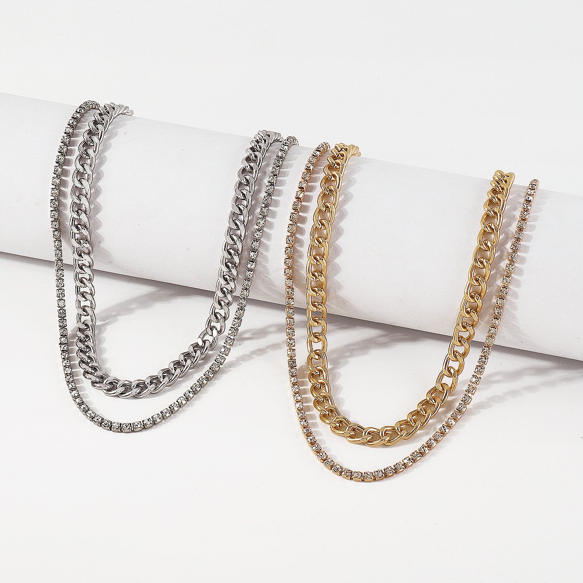 126 simple double-layer stacked necklace rhinestone claw chain cold personality necklace retro street style necklace