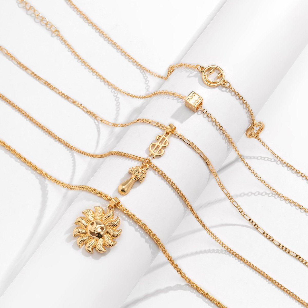 Jewelry multi-element mix-and-match sunflower mushroom pendant necklace retro dollar smiley necklace female