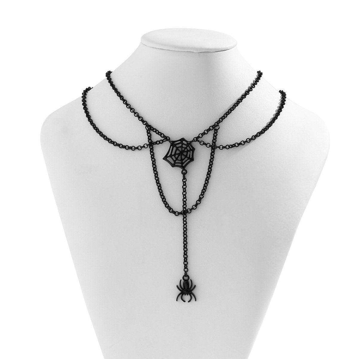 Jewelry Halloween Sweet Cool Spider Spider Web Necklace Female Simple Chain Tassel Black Necklace