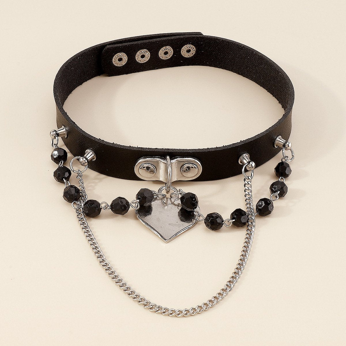 N1775 Gothic choker necklace PU leather love chain exaggerated punk necklace