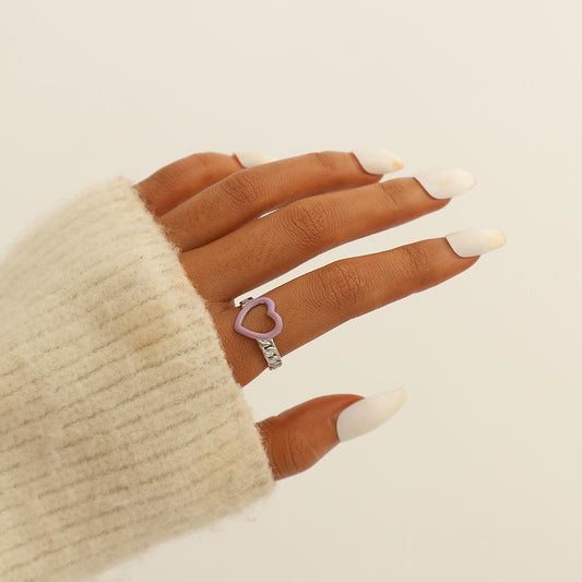 Retro fashion stainless steel dripping oil hollow love open ring personalized titanium steel ring women's jewelry jewelry