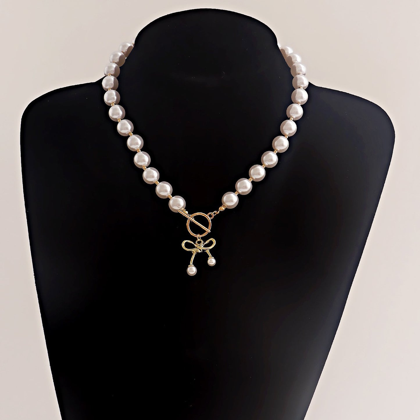 Jewelry choker bow pendant imitation pearl beaded necklace ins explosion