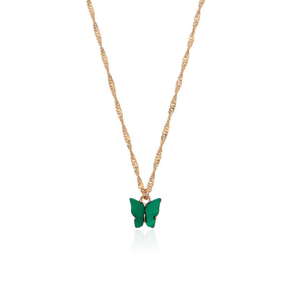 Jewelry Acrylic Colorful Butterfly Pendant Necklace Ladies Geometric Simple Hemp Rope Chain Necklace