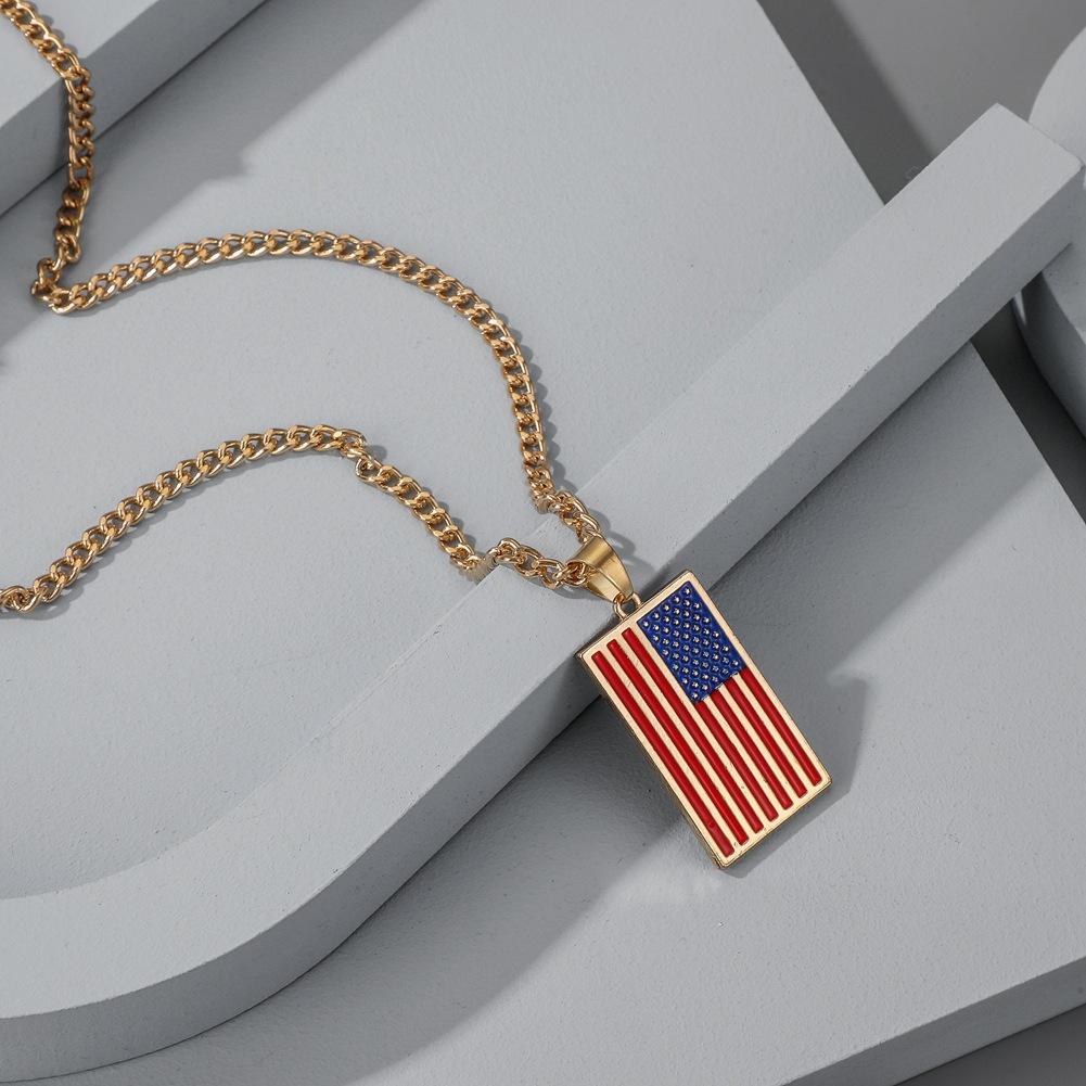 ins American flag hip-hop rectangular tag necklace fashion Taigang jewelry