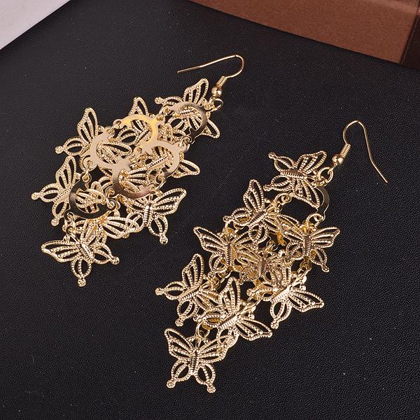 Long Frosted Butterfly Strand Alloy Earrings Fashion Multilayer Metal Sheet Earrings