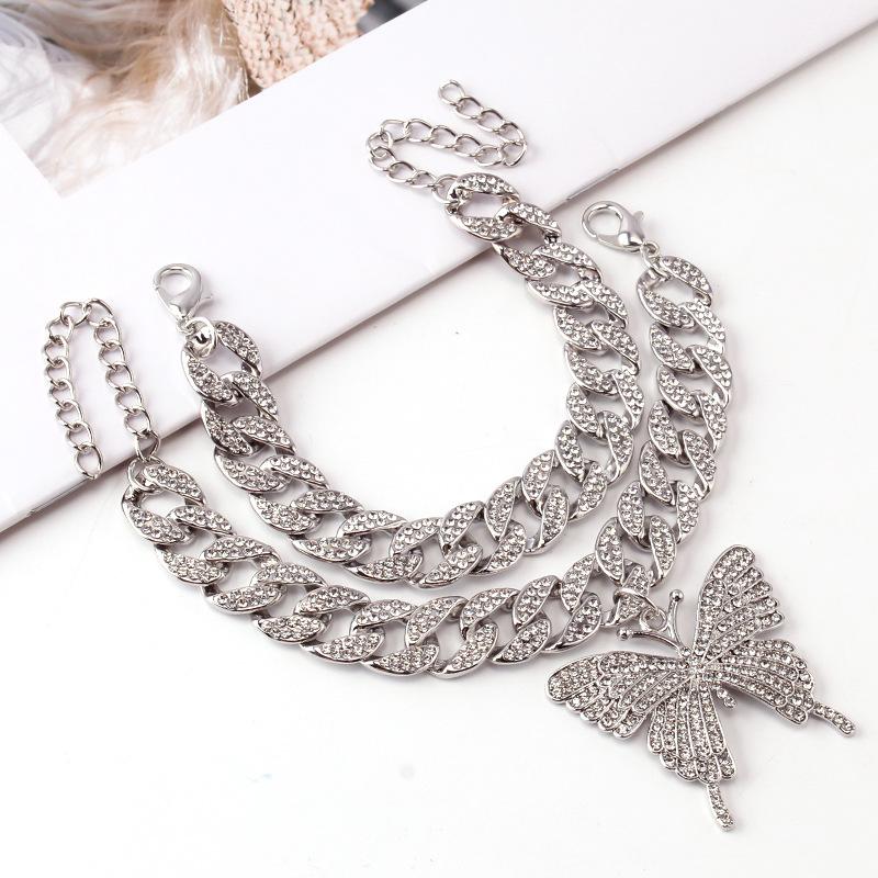 Creative Diamond Big Butterfly Pendant Anklet Women's Fashion Shiny Two-piece Set Diamond Foot Jewelry