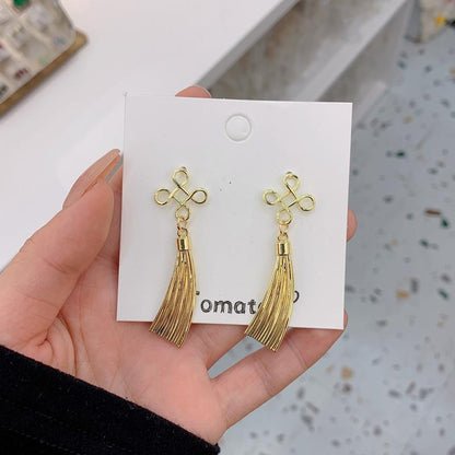S925 Silver Needle Chinese New Year Red Earrings Winter Tassels Chinese Knot Earrings Female Elegant Ethnic Earrings