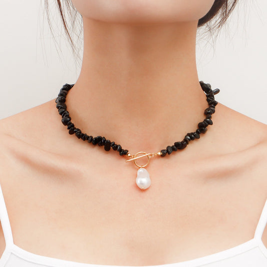 Jewelry Fashion Black Natural Gravel Handwoven Necklace Female Large Pearl Pendant Necklace