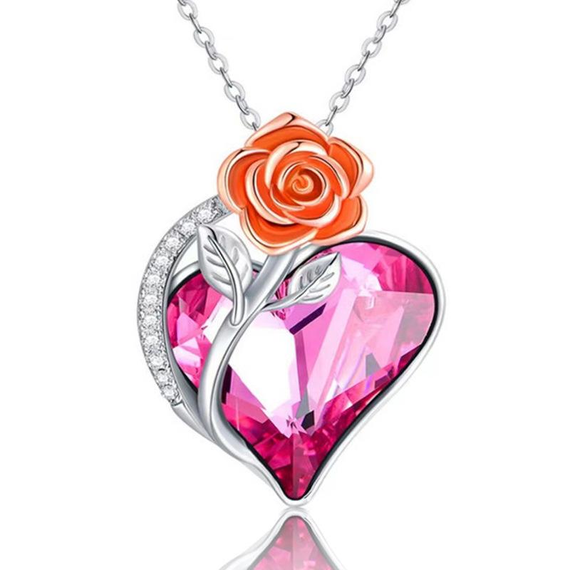 Jewelry rose pendant necklace female niche design high-end sentimental heart diamond jewelry gift