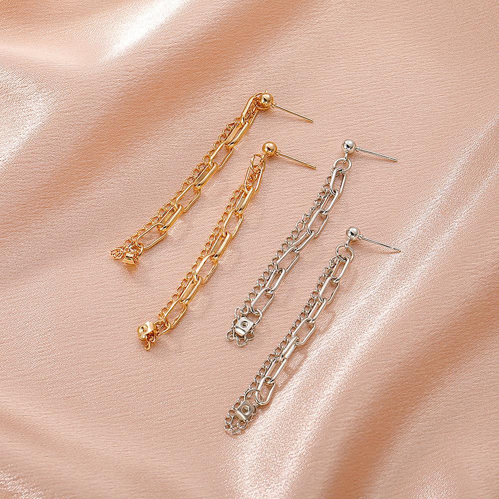 Ins cold tassel chain earrings retro design geometric earrings metal copper high-end earrings female