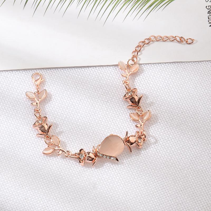 Creative Jewelry Trend Dazzling Opal Leaf Rose Gold Bracelet For Women