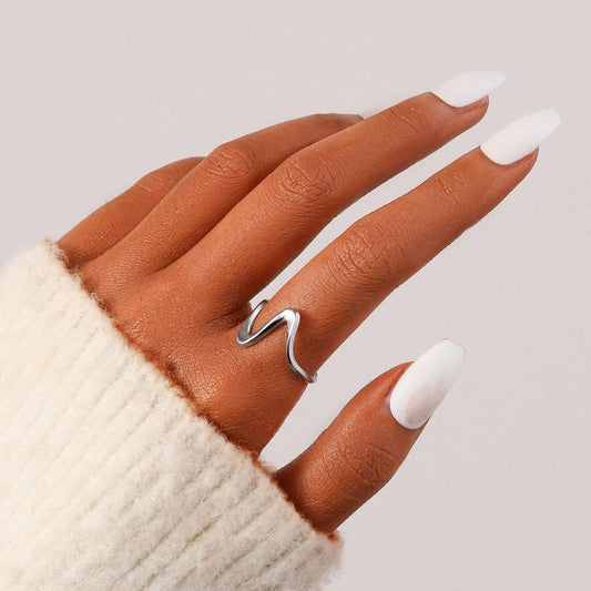 Frosty Stainless Steel Open Wave ECG Adjustable Ring Simple Fashion Irregular Ladies Ring