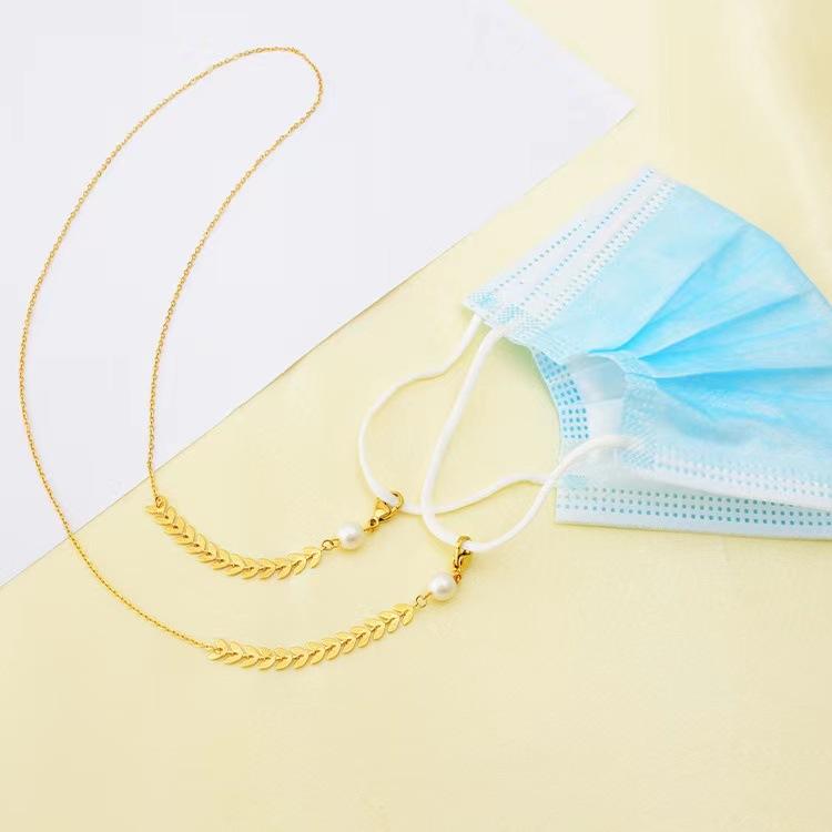 Color-preserving gold-plated mask chain wheat ear mirror rope hanging neck rope metal copper non-slip chain pearl glasses chain