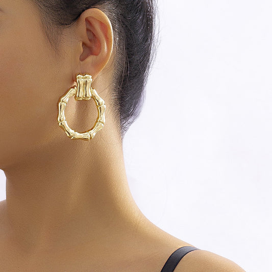 Jewelry Hip Hop Simple Round Bamboo Earrings Female Personality Versatile Geometric Metal Earrings