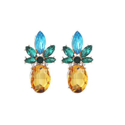 Creative Trend Jewelry Rhinestone Crystal Pineapple Stud Earrings Personalized Fruit Earrings