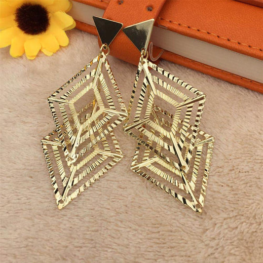 Geometric Hollow Earrings Women's Multi-level Rhombus Versatile Ripple Earrings Girls' Heart Jewelry
