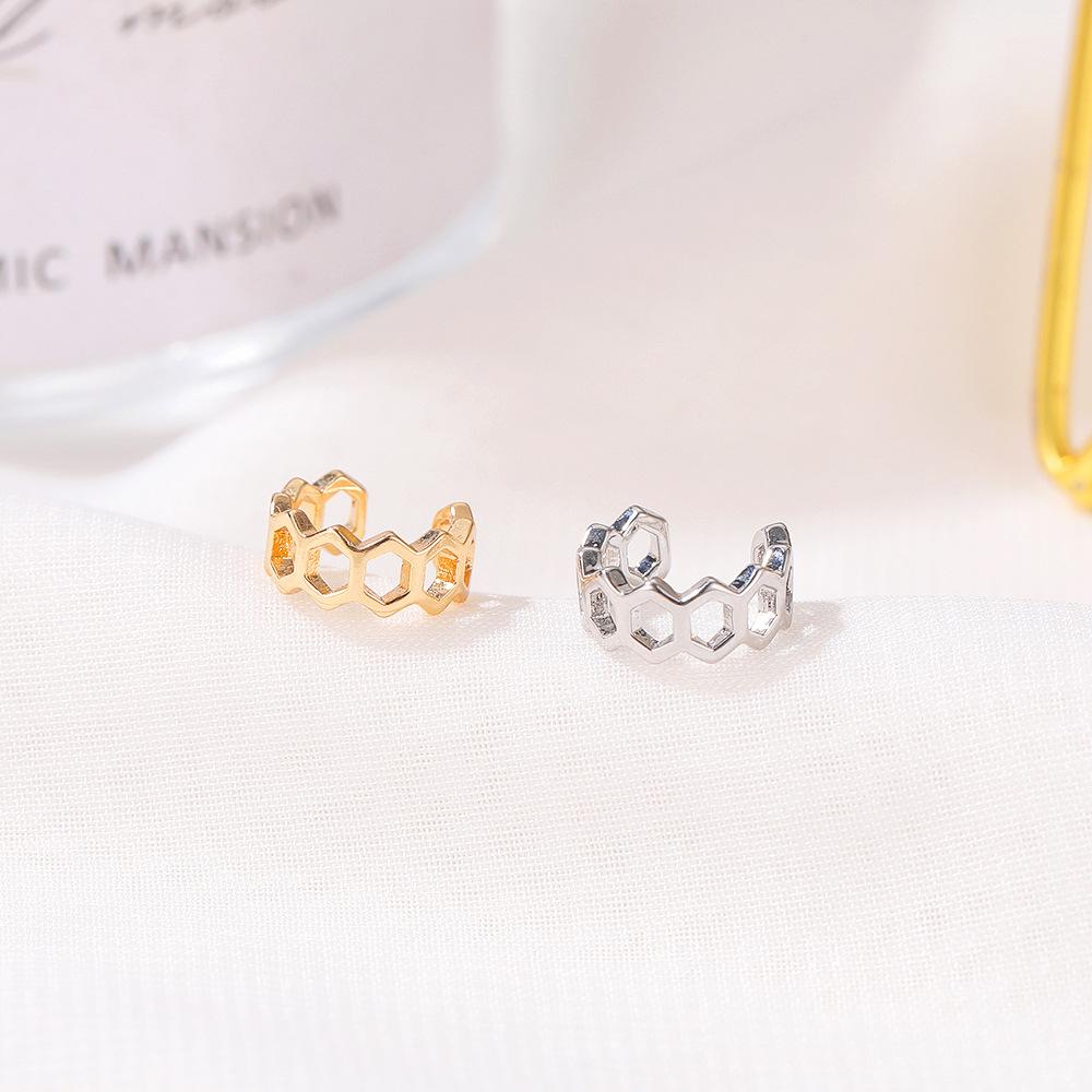 Creative cute honeycomb ear clip personality hollow hexagonal ear bone clip simple no earring earrings