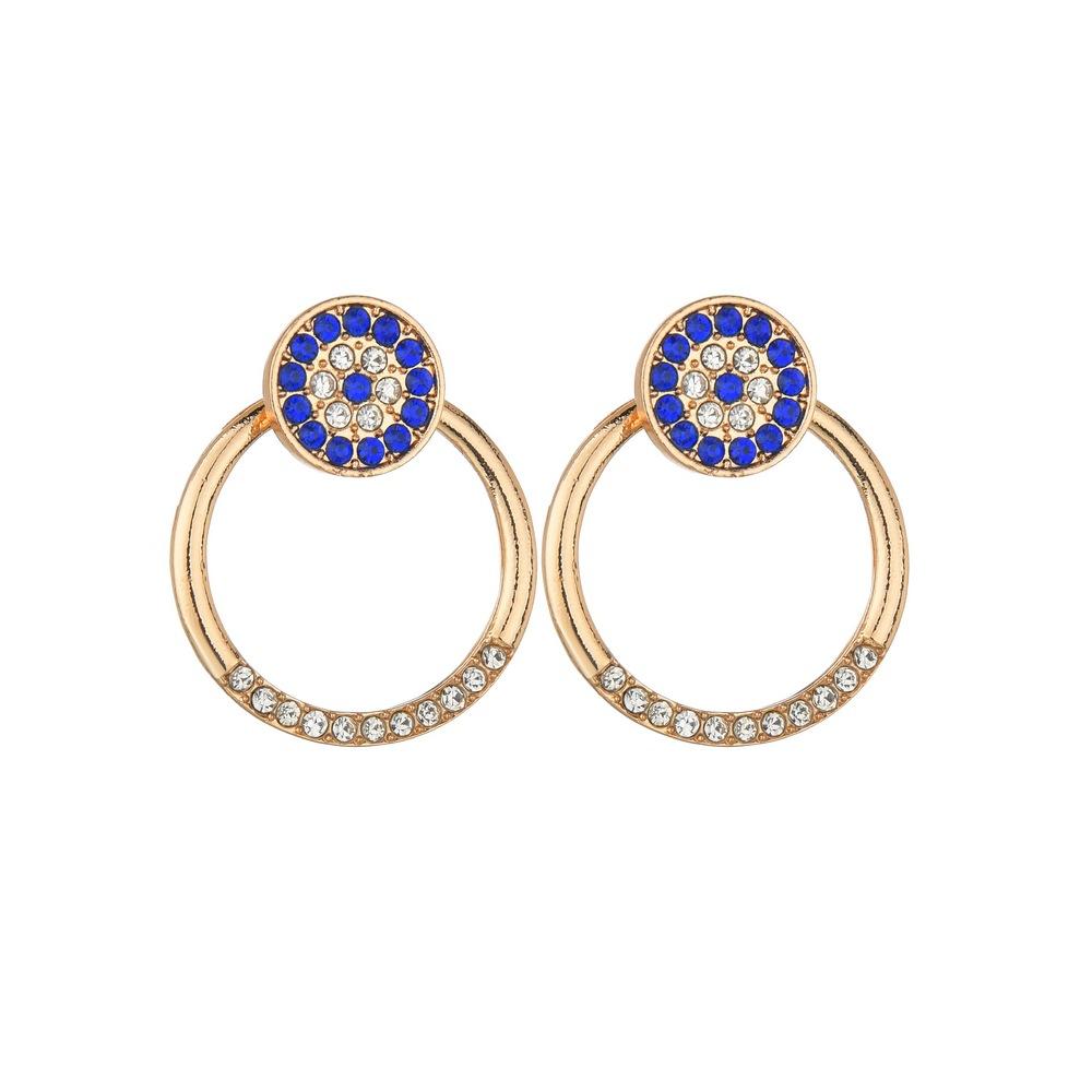 Pop Sapphire Blue Rhinestone Earrings Retro Fashion Alloy Size Round Earrings Front and Back Stud Earrings