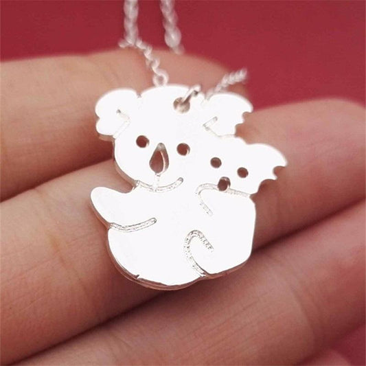 Fashion cute two-color mini mother and child bear necklace versatile alloy animal cara bear exquisite pendant necklace