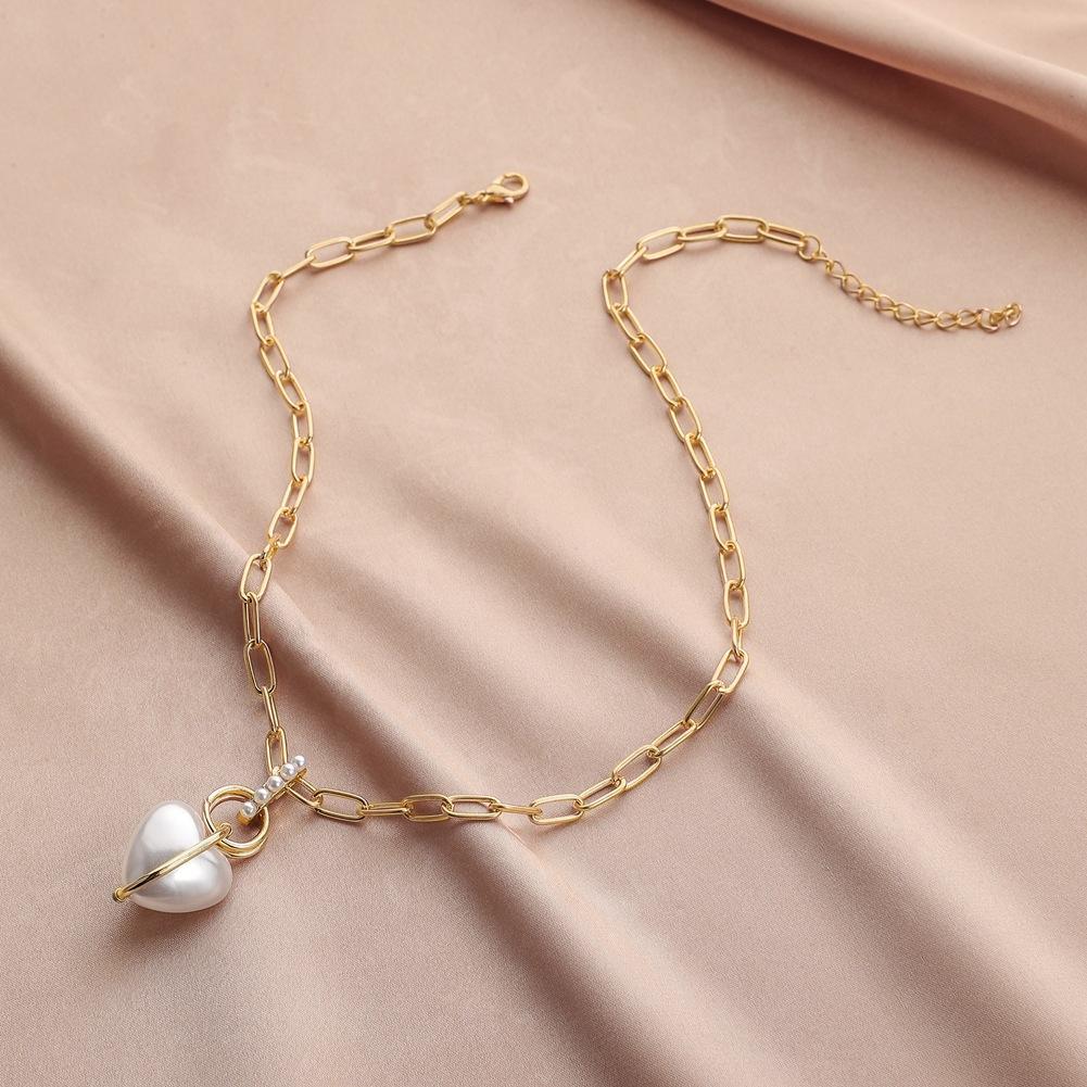 Simple Personality Creative Love Pearl Pendant Simple Fashion Cross Chain Temperament Exaggerated Necklace Clavicle Chain Female