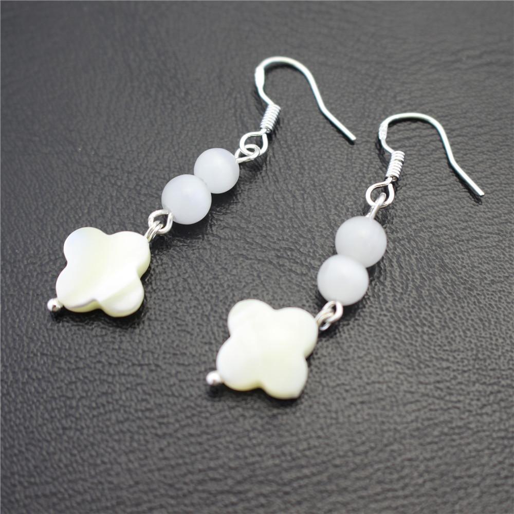 Natural deep-sea shell earrings four-leaf clover opal girl heart earrings plated with 925 silver ear hook earrings