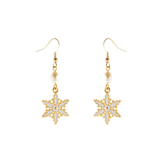 Jewelry White Pearl Snowflake Stud Earrings Ladies Christmas Gift Earrings Earrings