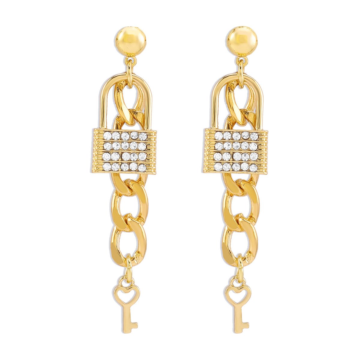 E1366 jewelry niche lock key micro-inlaid temperament earrings exaggerated chain love earrings female