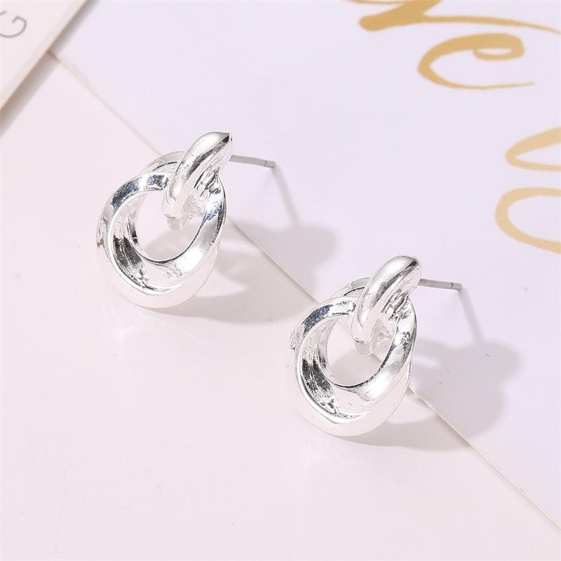 Earrings ins Hong Kong texture double-layer metal winding earrings temperament circle knotted earrings female