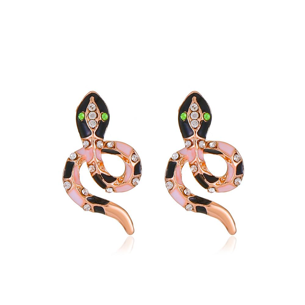 Ins exaggerated cobra earrings fashion temperament micro-inlaid zircon contrast color beauty snake animal earrings earrings
