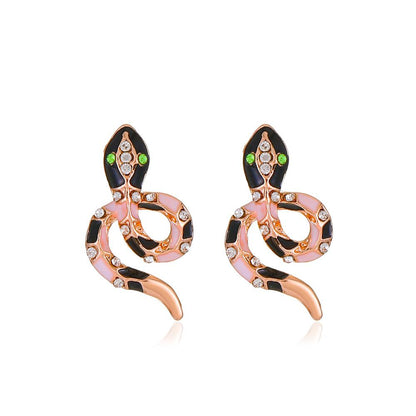 Ins exaggerated cobra earrings fashion temperament micro-inlaid zircon contrast color beauty snake animal earrings earrings