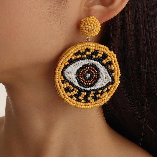E1321 Bohemian Ethnic Earrings Devil's Eye Creative Rice Bead Earrings Exaggerated Geometric Earrings For Women