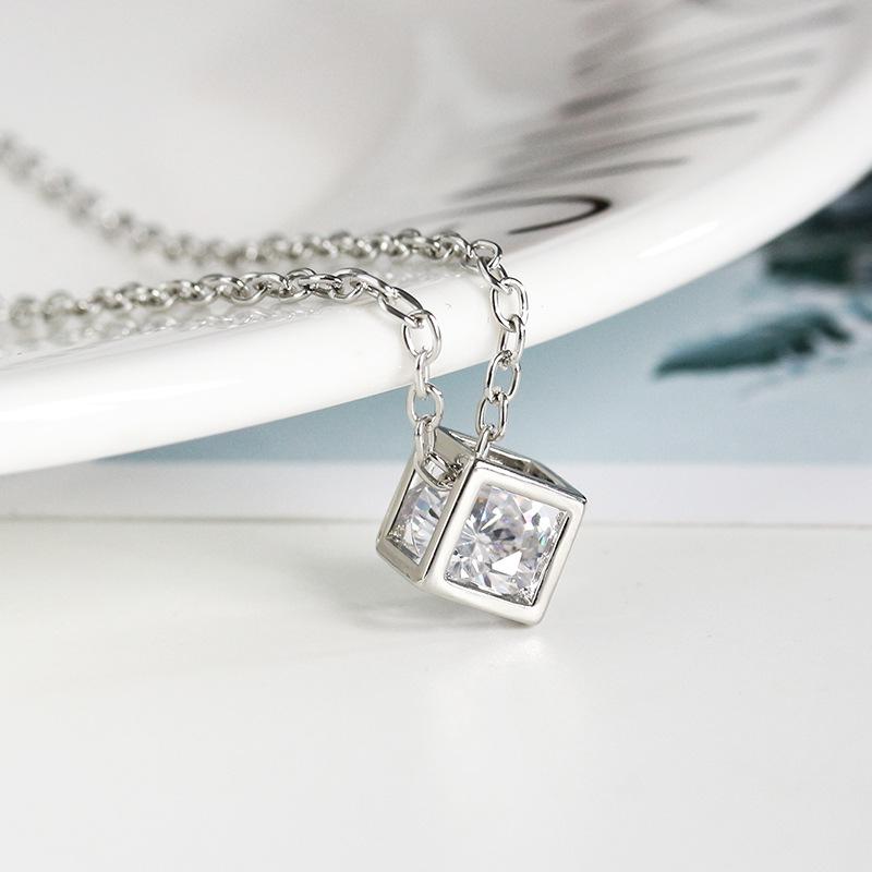 Zircon Three-dimensional Happiness Rubik's Cube Necklace Fashion Box Chain Necklace Crystal Necklace