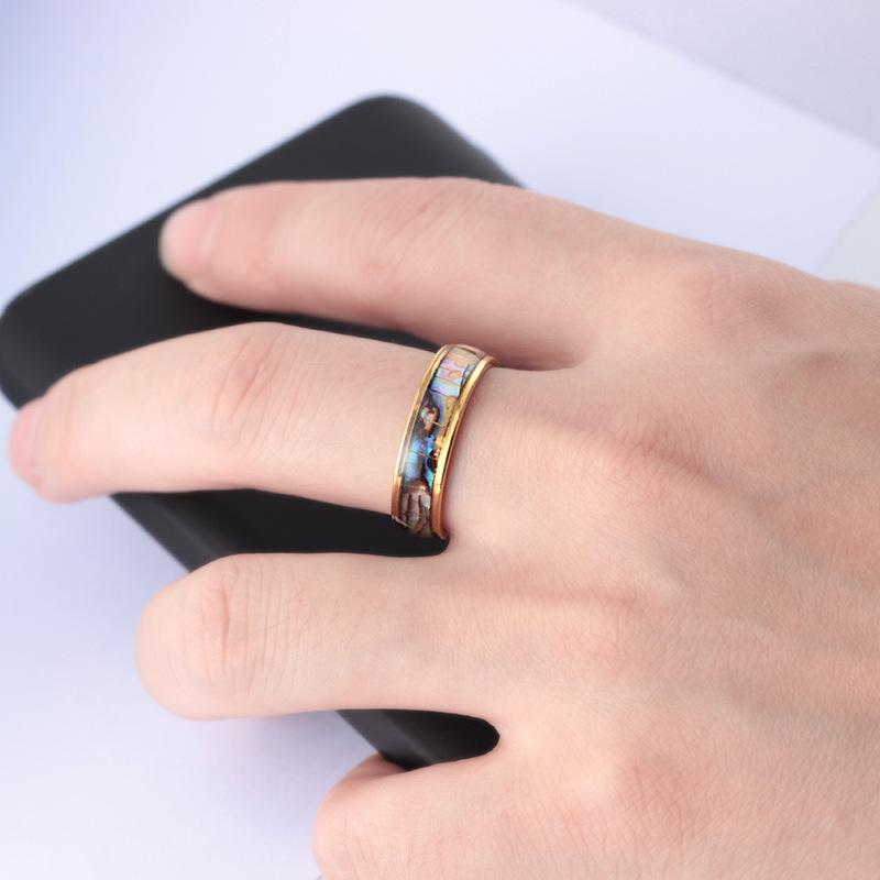 Fashion Stainless Steel Inlaid Colorful Shell Ring Popular Titanium Steel Ring Jewelry
