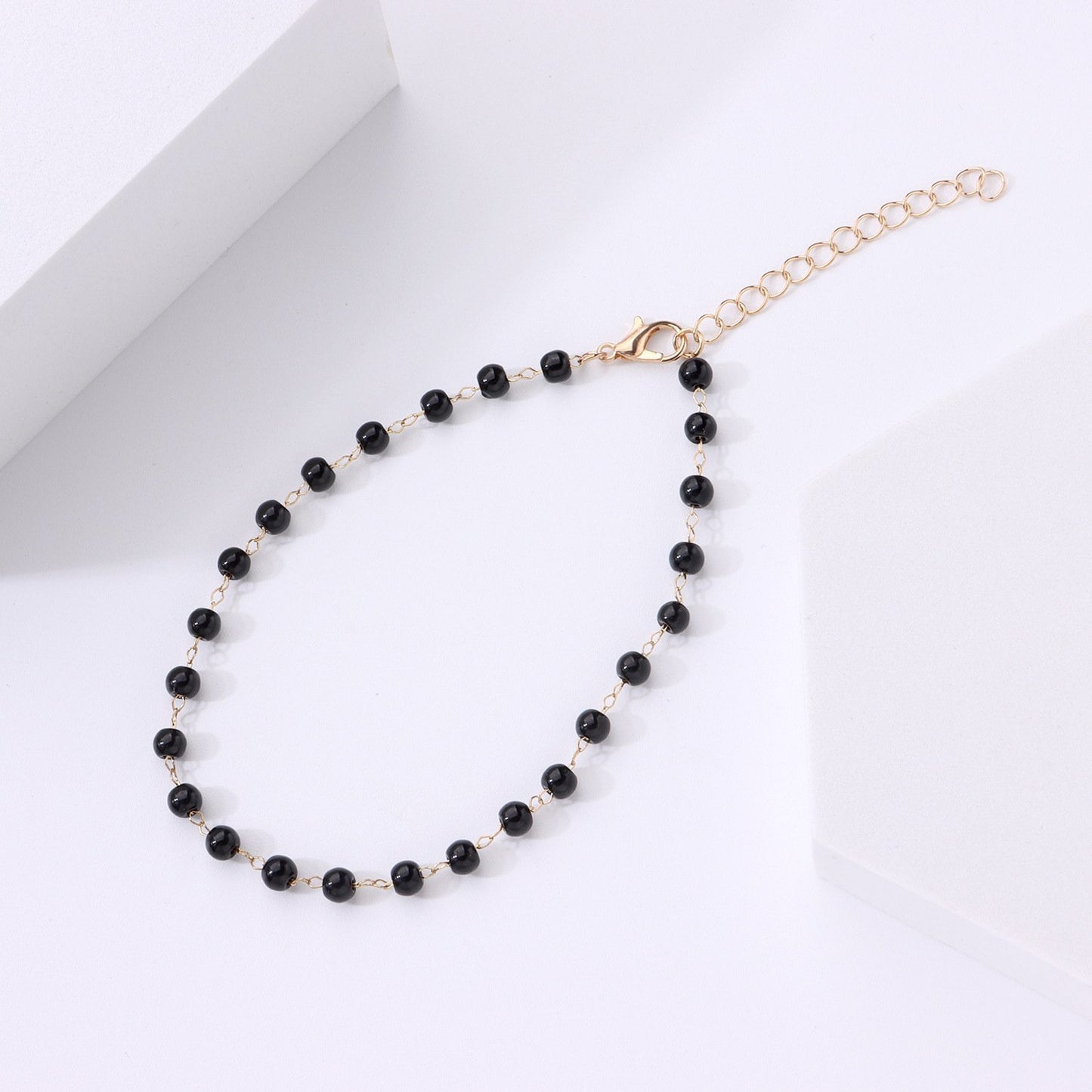 Jewelry Fashion Black Glass Bead Anklet Female Handmade Trend Metal Chain Beach Footwear