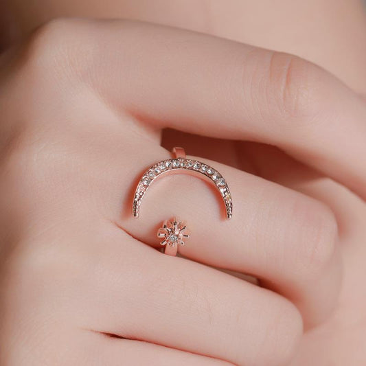 Crescent ring fashion star moon ring national star moon index finger open ring