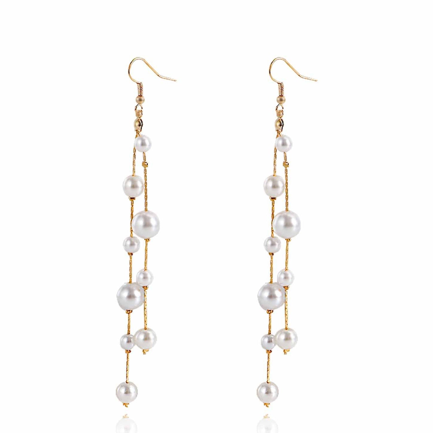 Jewelry ins tassel imitation pearl pendant earrings earrings female handmade geometric metal temperament earrings