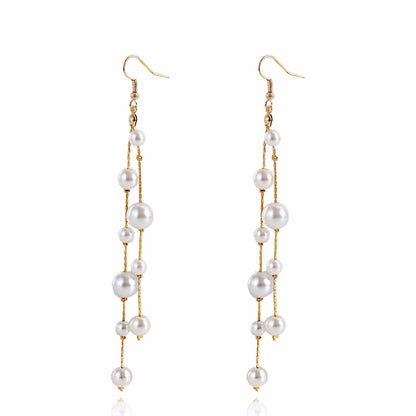 Jewelry ins tassel imitation pearl pendant earrings earrings female handmade geometric metal temperament earrings