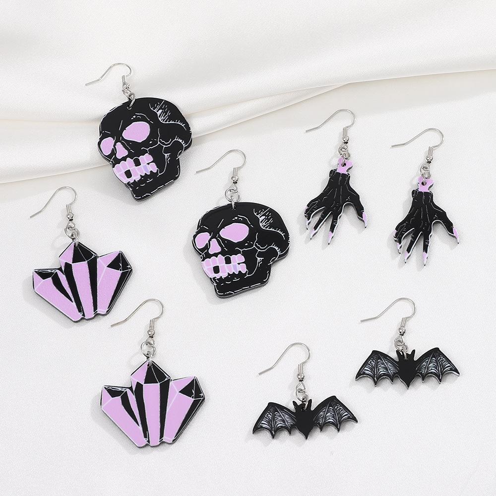 Halloween earrings ins dark funny skull earrings fashion creative skull hand bat earrings female