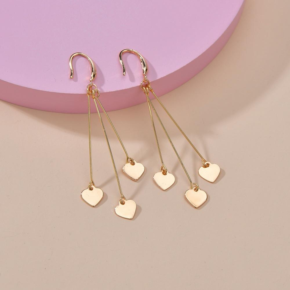 Popular Iron Piece Heart Earrings Retro Fashion Long Tassel Earrings Earrings Accessories